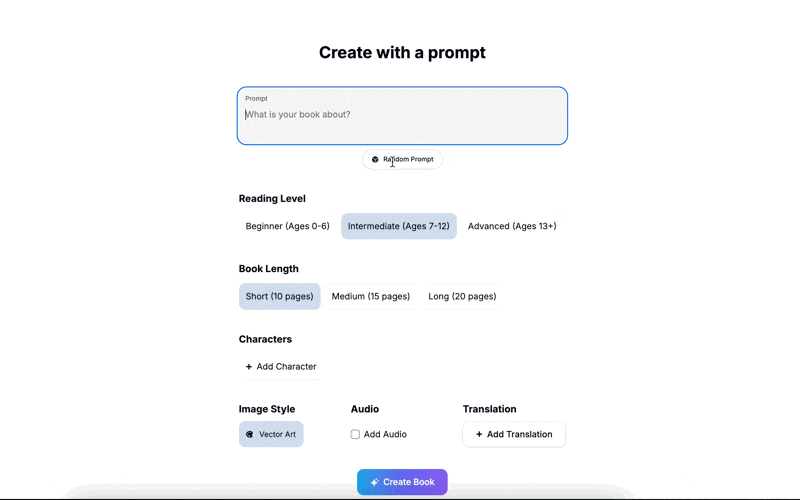 Create a book with a prompt